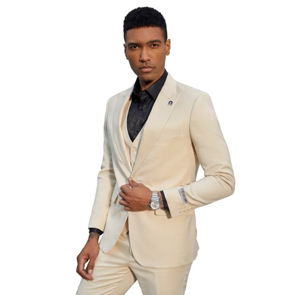 Light Tan Stacy Adams 3pc Men's Suit w/ Expandable Waistband